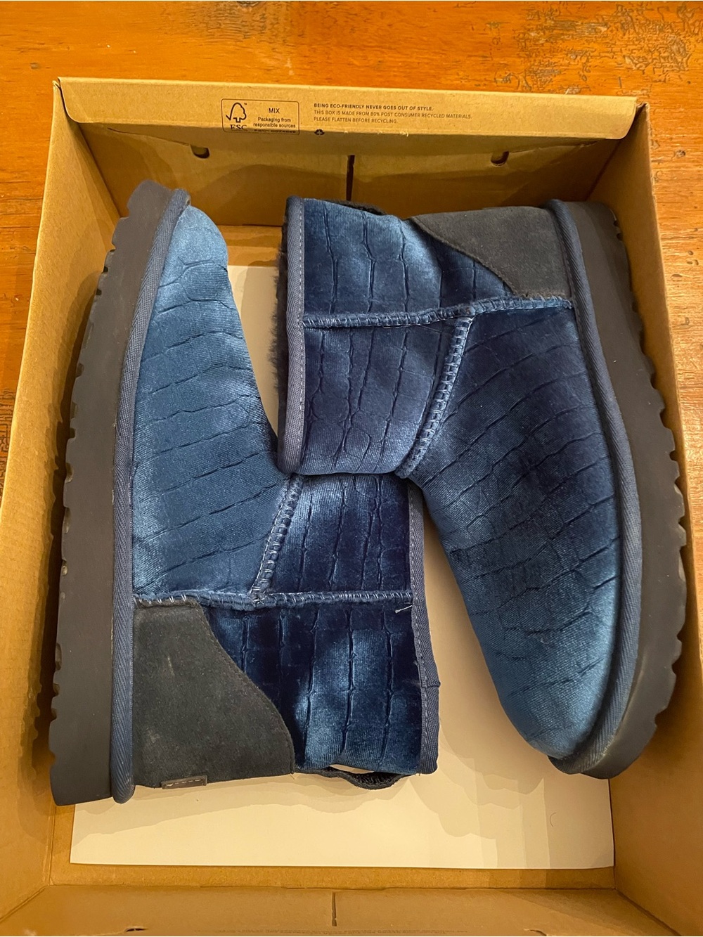 UGG Women's Navy Velvet Ankle Booties 8.5